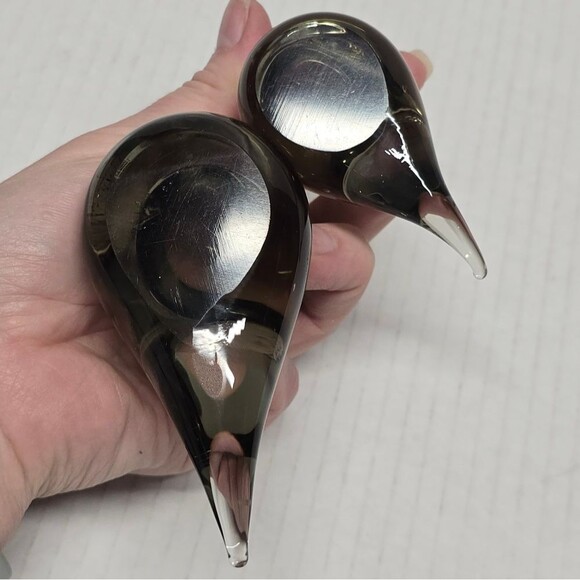 Reijmyre Glasbruk Sweden Smokey Gray Crystal Glass Bird Figurines Set Of 2 - Picture 7 of 9
